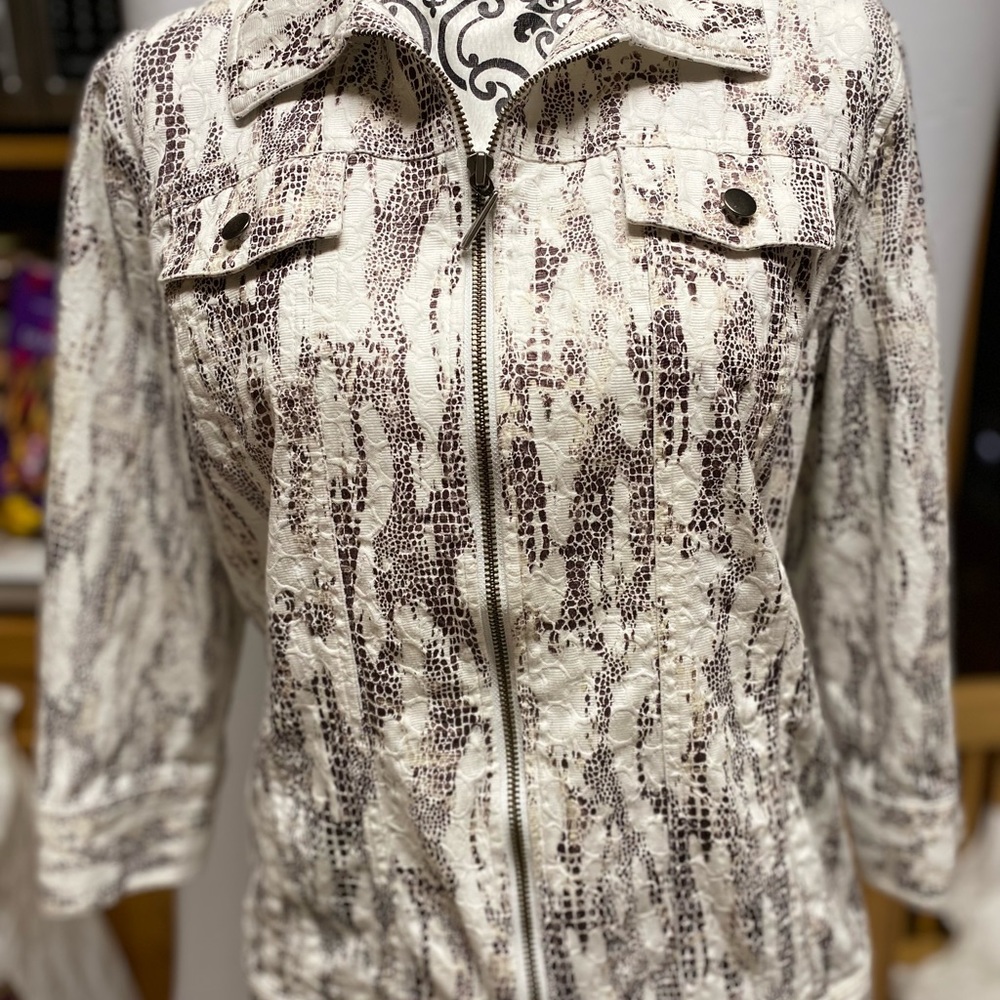 Chico’s Reptile Print Denim Jacket